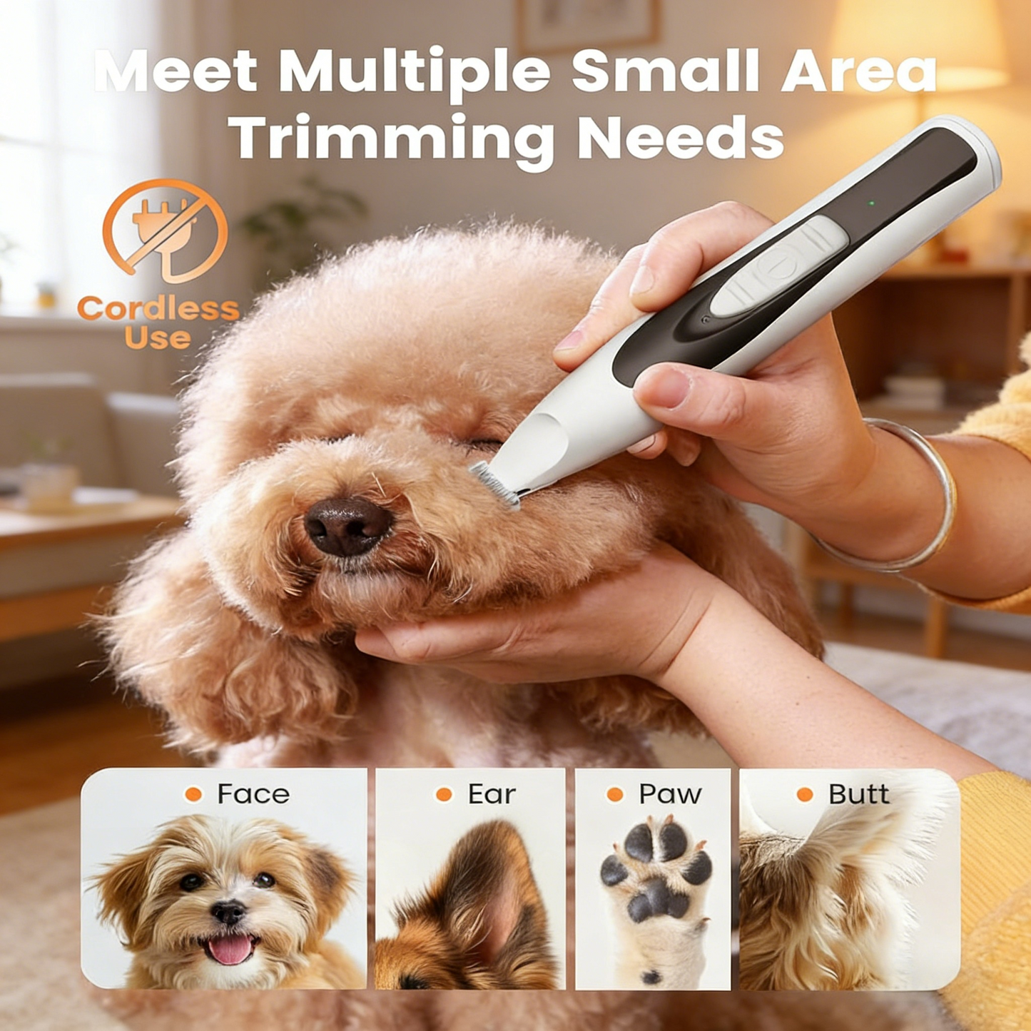 Dog Paw Trimmer with LED Light, Paw Trimmer for Dogs &Cats 0.8inch/20mm Wide Blade, 35dB Cordless Electric Pet Paw Grooming Clippers for Paws