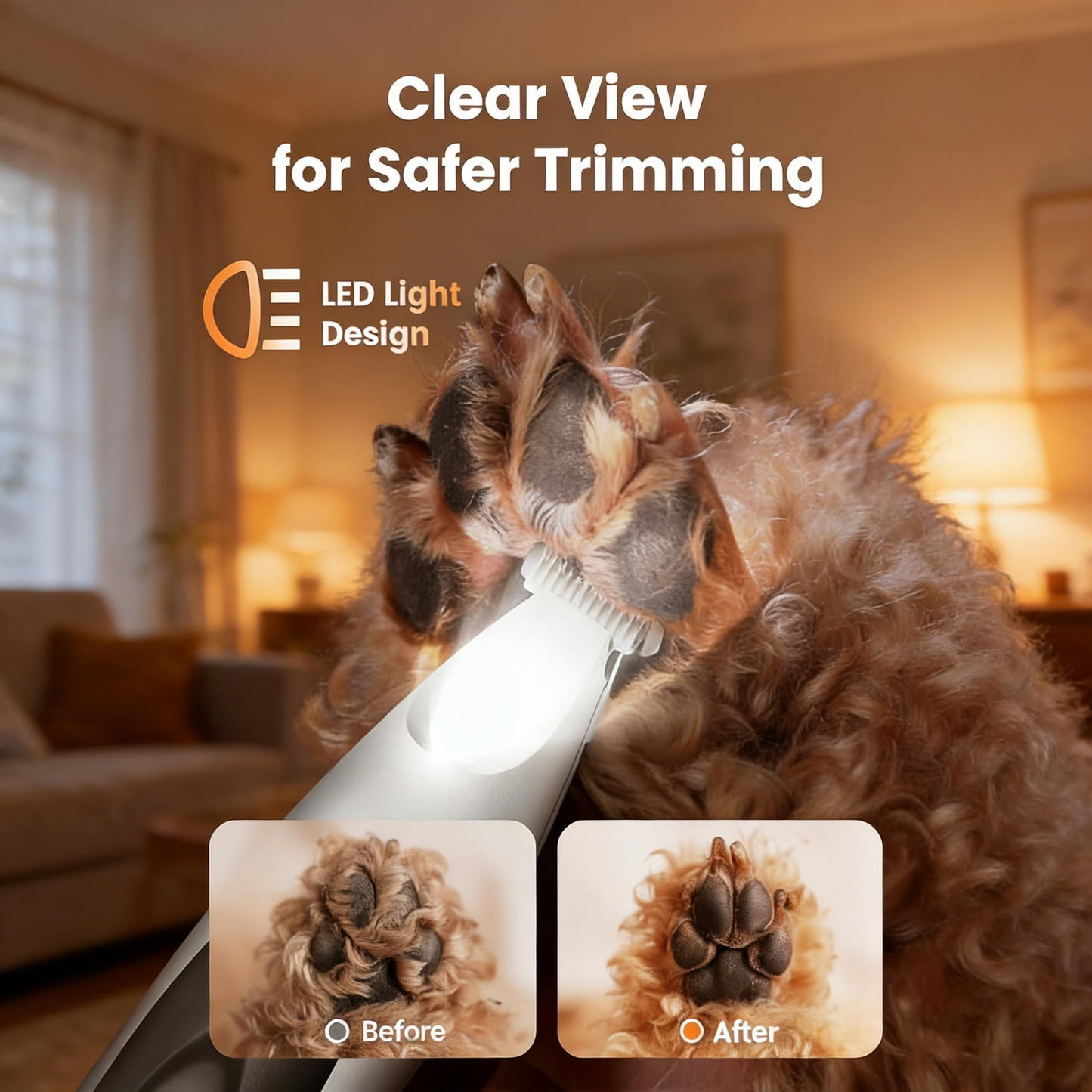 Dog Paw Trimmer with LED Light, Paw Trimmer for Dogs &Cats 0.8inch/20mm Wide Blade, 35dB Cordless Electric Pet Paw Grooming Clippers for Paws