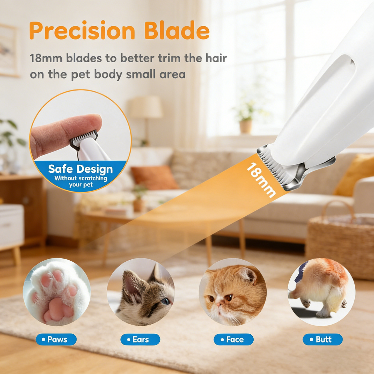 Micro Precision Trimmer, Multifunctional Pet Hair Trimmer Waterproof Rechargeable Shaver with LED Light for Paws Eyes Ears Face Buttocks for Small Dogs and Cats，50dB Quiet Shave.