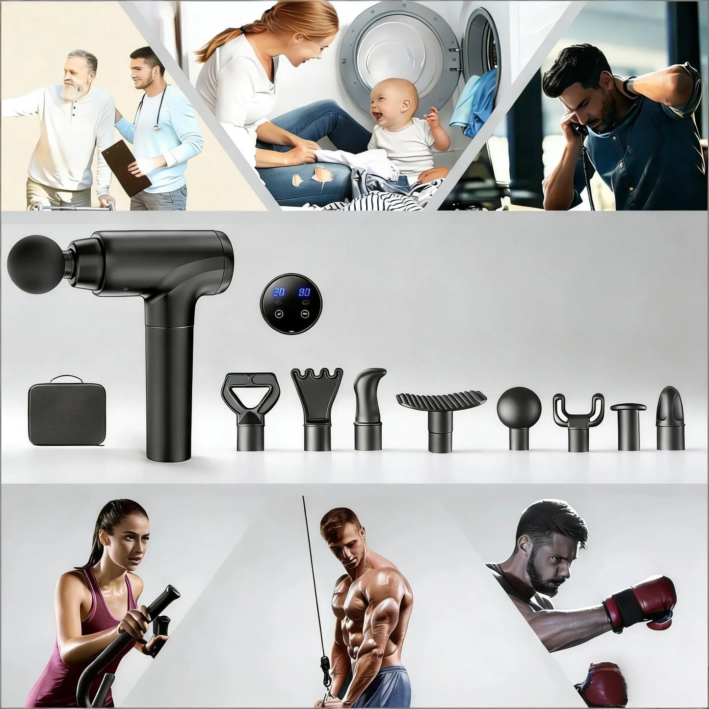 Deep Tissue Massage Gun, 8 Heads & 20 Adjustable Speeds